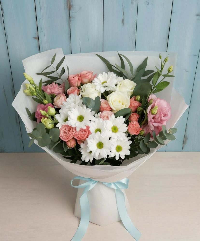 Букет цветов из: Розы, Лизиантусы и Хризантемы в Бегичевский
