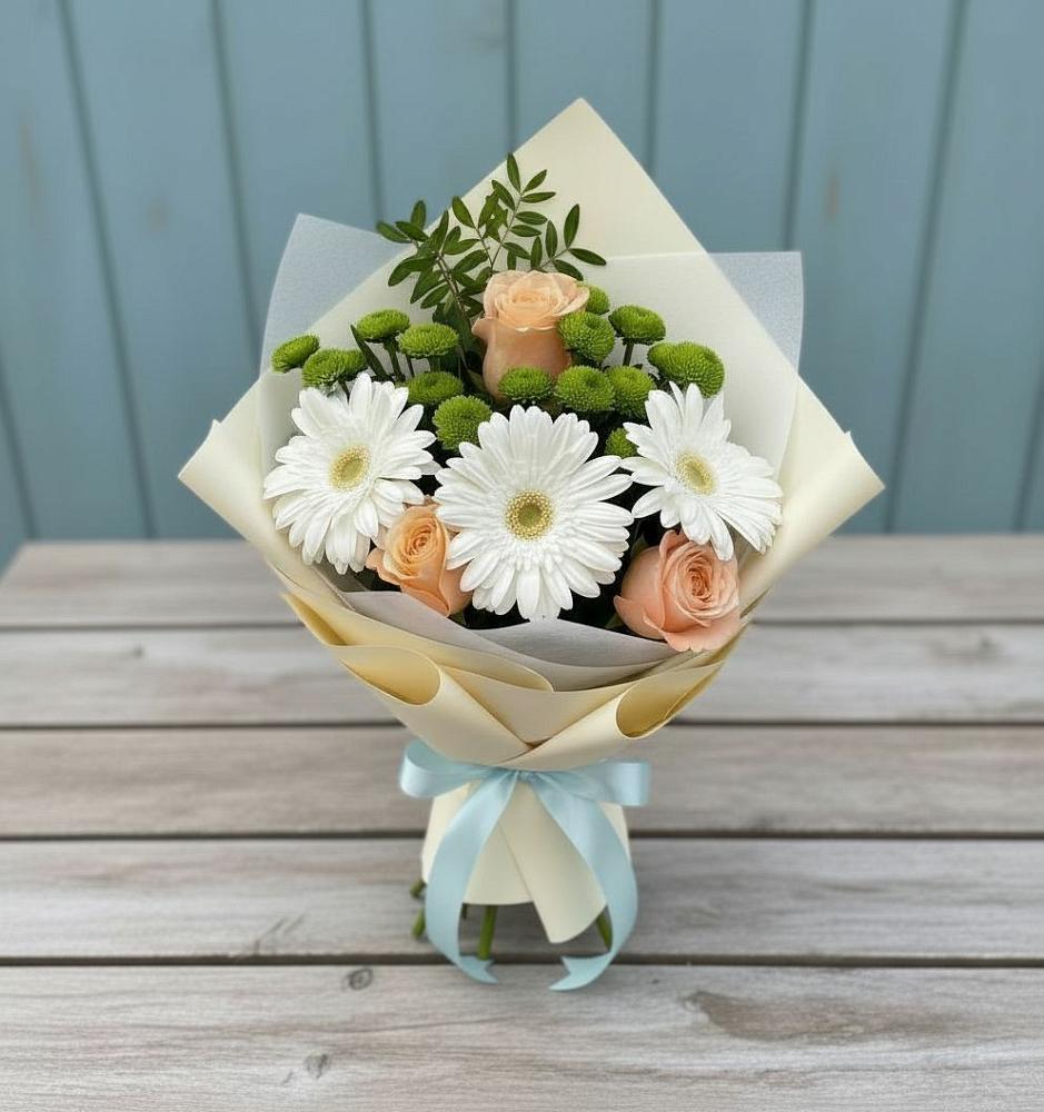 Букет цветов из: Герберы, Розы и Хризантемы в Бегичевский