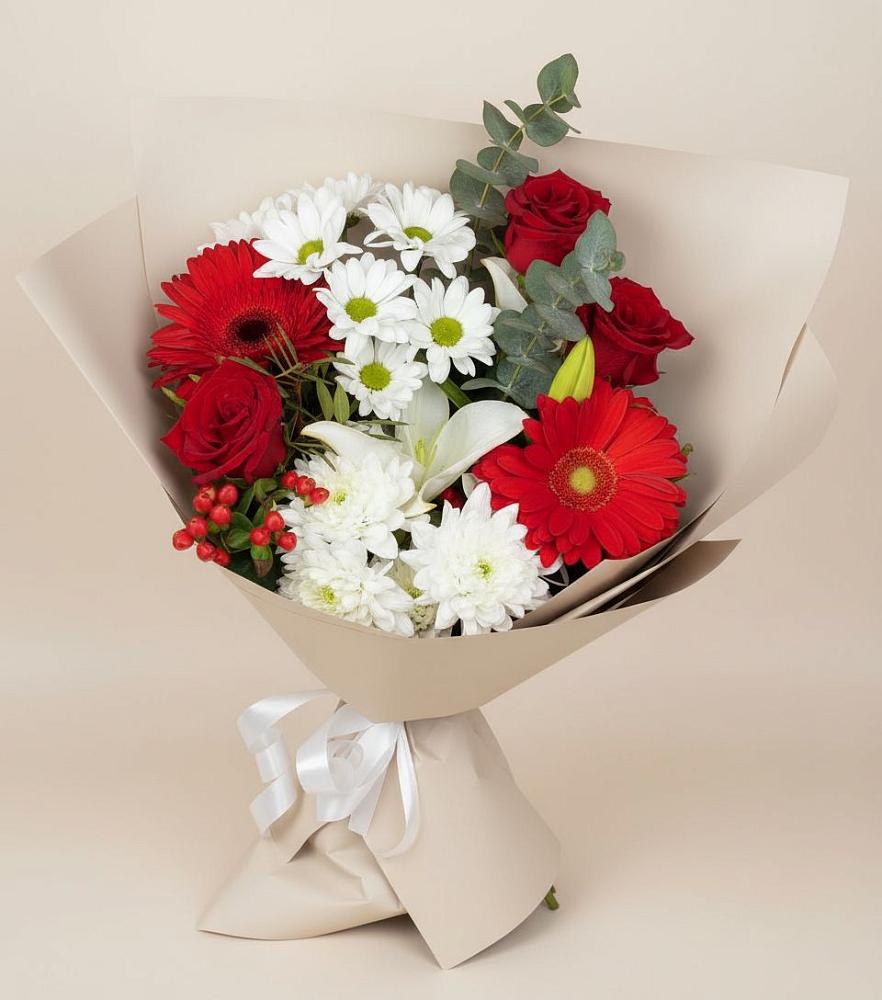 Букет цветов из: Розы, Хризантемы, Герберы и Лилии в Бегичевский